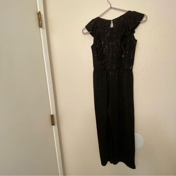H&M black sparkly stretch cotton wide leg ruffle jumpsuit romper 8-10 - Picture 3 of 10